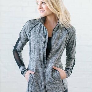 MONO B Athleisure Workout Jacket in Gray and Black SZ SMALL